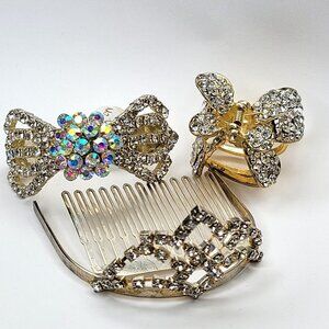 Girls Teens Kids Tiara and Hair Clips Crystal Hair Accessories - Set of 3